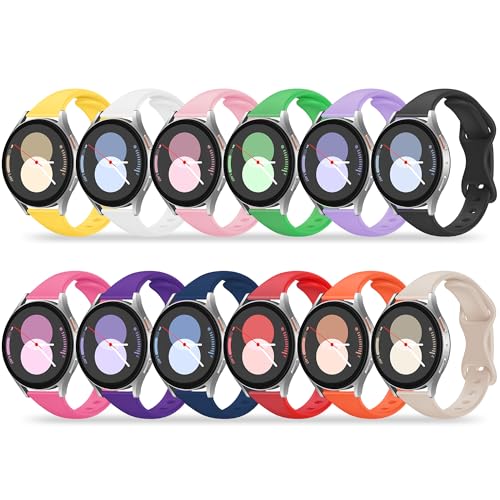 Tiorecime 12 Pack Slim Bands Compatible with Samsung Galaxy Watch 7 6 5 4 FE 40mm 44mm/6 4 Classic 43mm 47mm 42mm 46mm/5 Pro 45mm/Active 2 Band, 20mm Soft Silicone Narrow Thin Strap for Women Men - Image 1