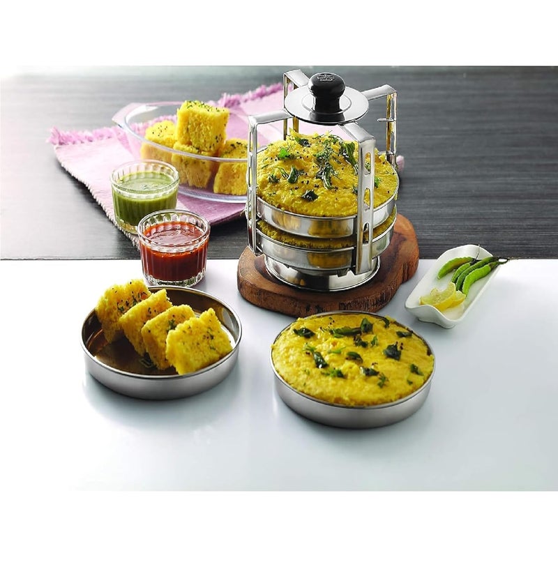 BLLUEX Stainless Steel Dhokla & Thatte Idli Maker Set � 3 Large Plates (16cm), 4-Wire Stand, Fits All Cookers, Perfect for Khaman Dhokla, Idli, Thattu, & Steamed Food Preparation - Image 2