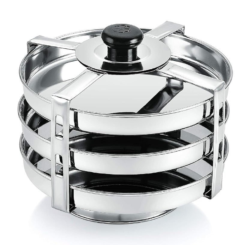 BLLUEX Stainless Steel Dhokla & Thatte Idli Maker Set � 3 Large Plates (16cm), 4-Wire Stand, Fits All Cookers, Perfect for Khaman Dhokla, Idli, Thattu, & Steamed Food Preparation - Image 1