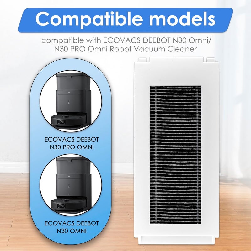 (4 عبوات) مرشحات HEPA بديلة N30 Omni متوافقة مع مكنسة روبوت ECOVACS DEEBOT N30 Omni / N30 Pro Omni، مجموعة ملحقات المرشحات، مجموعة مرشحات - Image 3