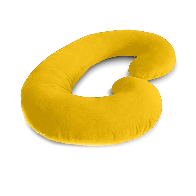 CUDDLY PRINT Cuddlyprint Velvet Ultra Soft Hollow Fibre C Shaped Maternity Pillow,Pregnancy Pillow,Body Pillow with Zippered Cover (Yellow) - Image 5