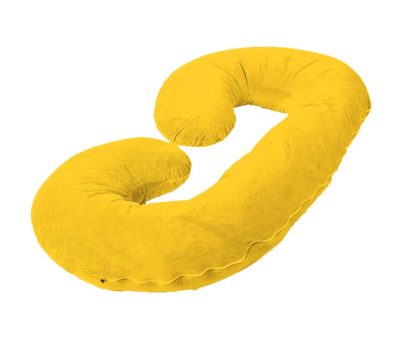 CUDDLY PRINT Cuddlyprint Velvet Ultra Soft Hollow Fibre C Shaped Maternity Pillow,Pregnancy Pillow,Body Pillow with Zippered Cover (Yellow) - Image 2