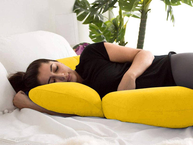 CUDDLY PRINT Cuddlyprint Velvet Ultra Soft Hollow Fibre C Shaped Maternity Pillow,Pregnancy Pillow,Body Pillow with Zippered Cover (Yellow) - Image 3