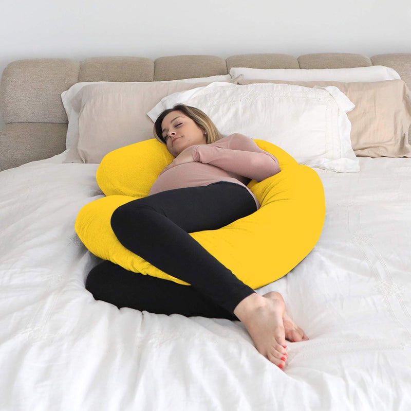 CUDDLY PRINT Cuddlyprint Velvet Ultra Soft Hollow Fibre C Shaped Maternity Pillow,Pregnancy Pillow,Body Pillow with Zippered Cover (Yellow) - Image 4