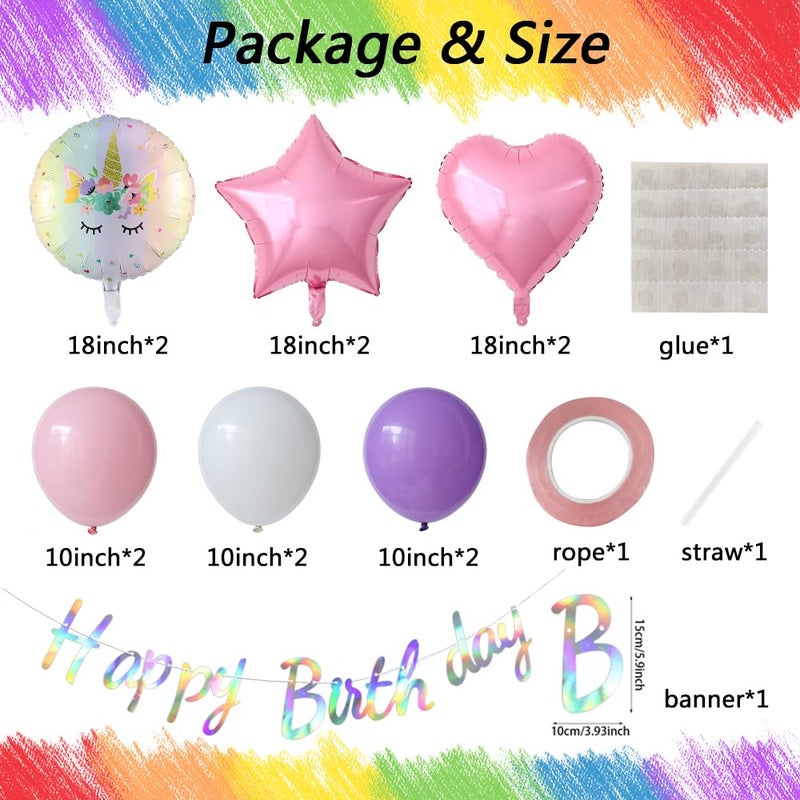 Heukikt Unicorn 5th Birthday Party Decorations for Girl Purple Pink Theme Balloon Set, Large Rainbow Unicorn Helium Balloons with Heart and Star Baby Shower Kids Supplies (number 5 set) - Image 3