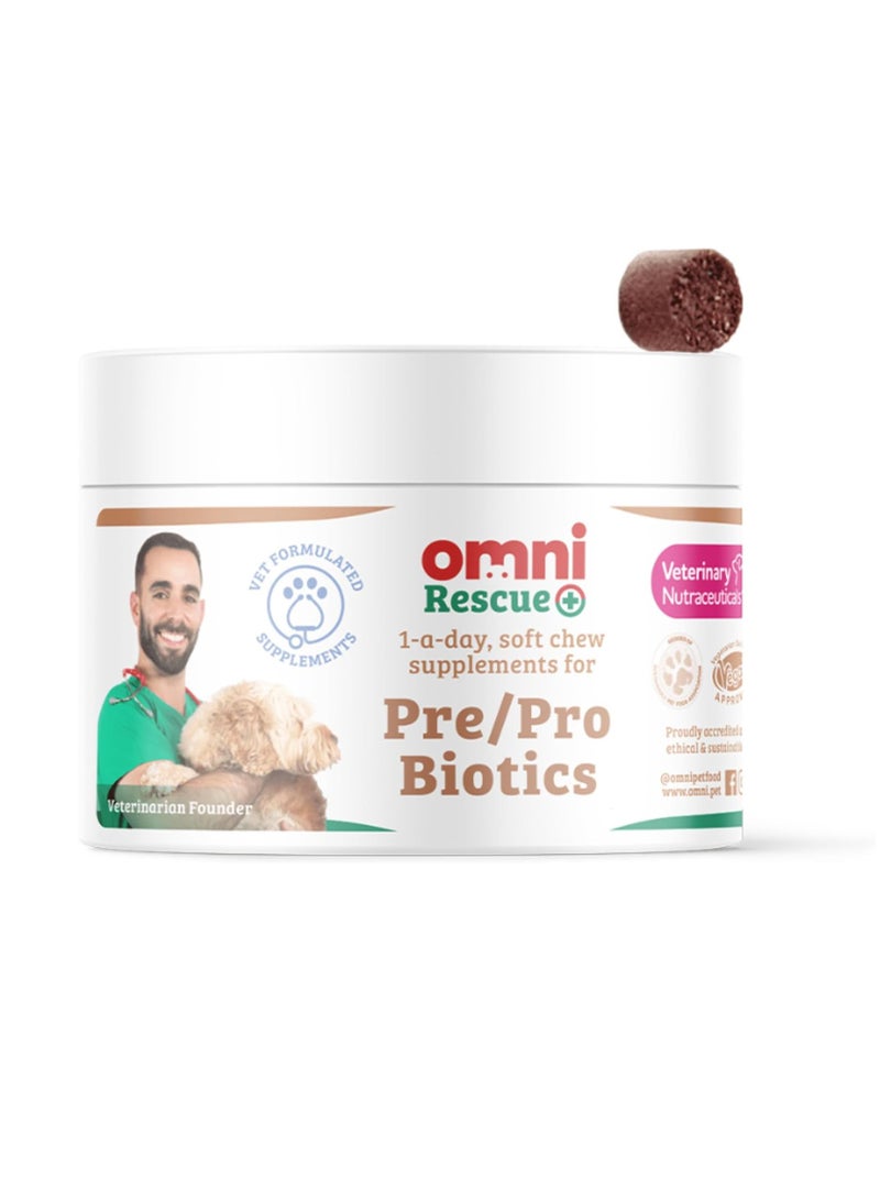 Omni Dog Supplements Pre and Probiotics for Dogs Gut Health One a Day Vet Grade Dog Chews with Inulin Kaolin and Bacillus Velezensis  Enhances Digestive Health 30 Servings Large Dog 30 plus Kg - Image 1