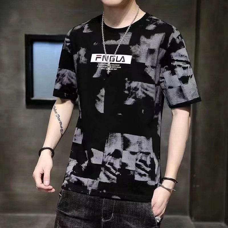 Summer new men's graffiti short sleeve student loose plus size round neck camouflage T-shirt ins trendy couple top - Image 2