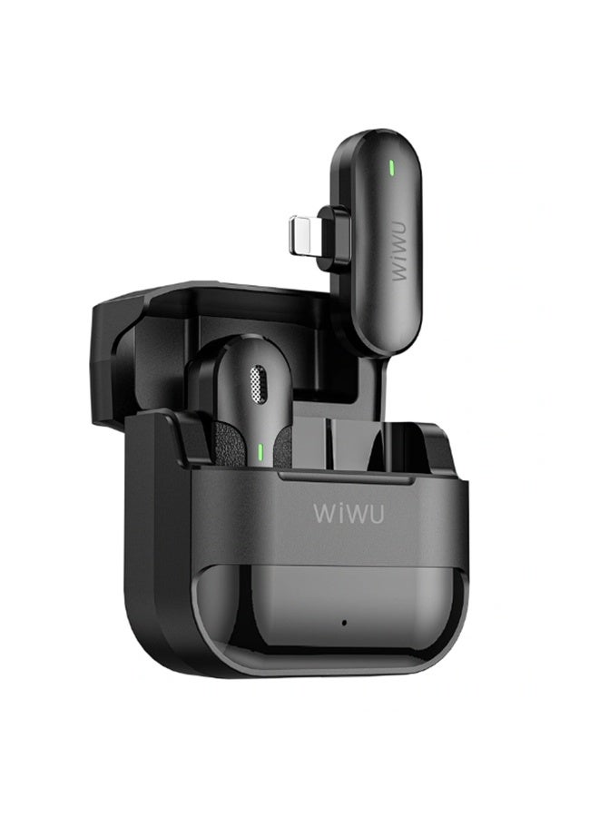 دبليو اي دبليو يو مايك WiWU WM001 لاسلكي لافاليير مع تقليل الضوضاء ANC، مدى 30 متر، يدعم USB-C و Lightning – أسود - Image 5