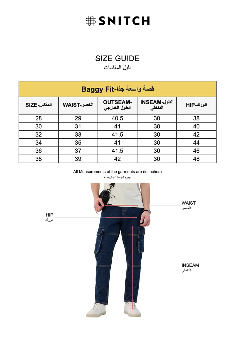 Snitch Blue Baggy 100% Cotton Six pockets Cargo Pants for Men | Best Price UAE