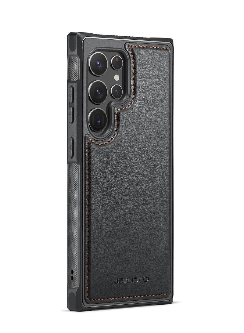 JEEHOOD CaseMe Phone Case Compatible with Samsung Galaxy S22 Ultra Luxury PU Leather Back Cover Cover Compatible with Samsung Galaxy S22 Ultra -Black - Image 2