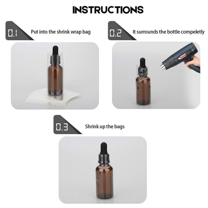 MERIDA 300 pcs Shrink Wrap Bands Perforated Heat Shrink Wrap Sealer for 1oz 30ml Glass Bottle Clear PVC Heat Sealer - Image 4