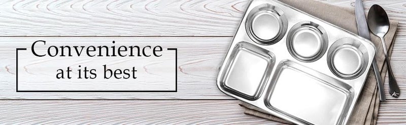 Nirvika Stainless Steel Partition Plate 5 in1 Bhojan ThaliDinner Plate Set of 4 - Image 3