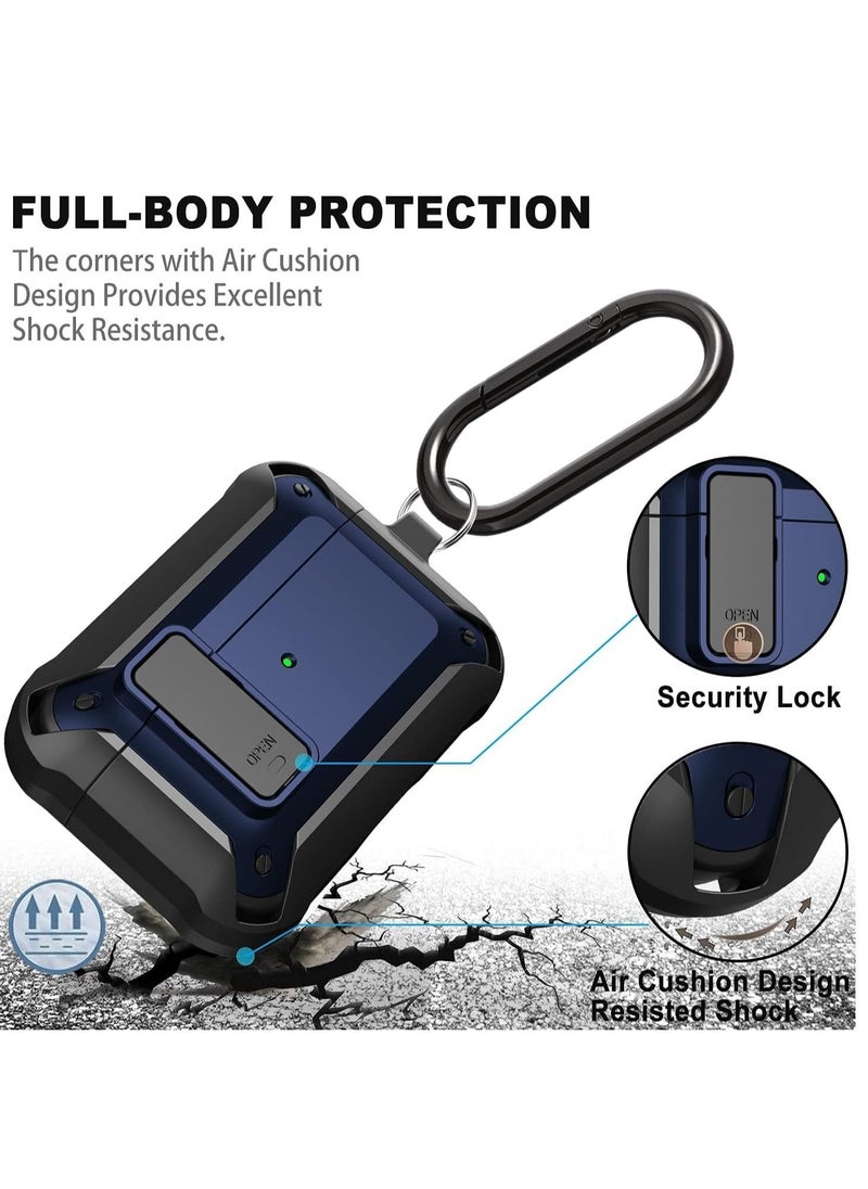 Upgraded [Secure Lock] Armor AirPods Pro Case – Shockproof Protective Cover with Secure Lock, Cool Black/Blue Design, Durable for Apple AirPods Pro, Drop-Proof, Shock-Resistant Case for Men & Women