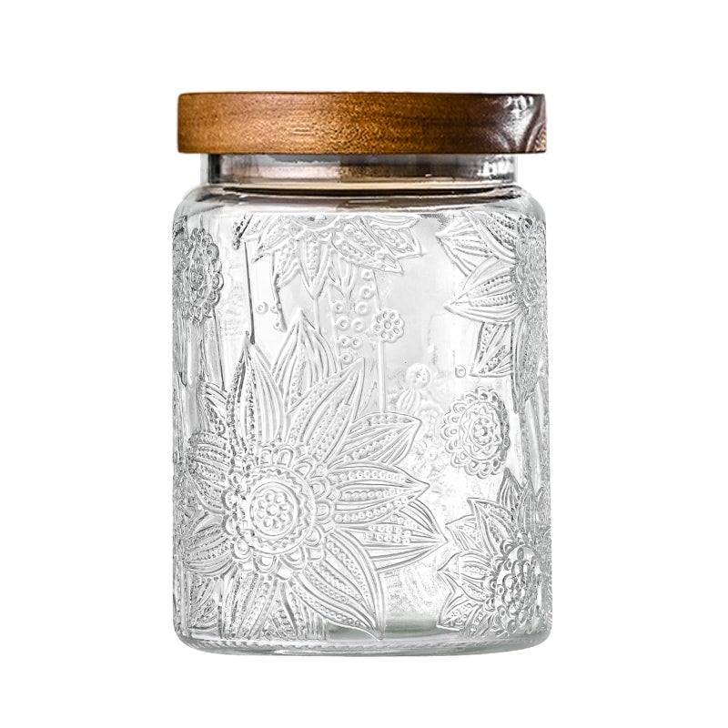Adodeen 24oz Vintage Glass Canister With Lid Small Glass Jars Wide Mouth Mason Jars Airtight Coffee Canisters Kitchen Storage Containers For Sugar Tea Spice Flour Candy Cookie Cereal Cute Decorative - Image 1