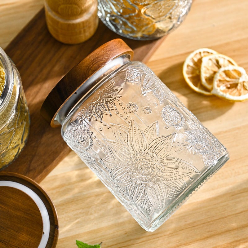 Adodeen 24oz Vintage Glass Canister With Lid Small Glass Jars Wide Mouth Mason Jars Airtight Coffee Canisters Kitchen Storage Containers For Sugar Tea Spice Flour Candy Cookie Cereal Cute Decorative - Image 3