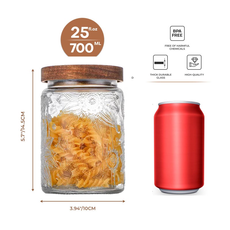 Adodeen 24oz Vintage Glass Canister With Lid Small Glass Jars Wide Mouth Mason Jars Airtight Coffee Canisters Kitchen Storage Containers For Sugar Tea Spice Flour Candy Cookie Cereal Cute Decorative - Image 4