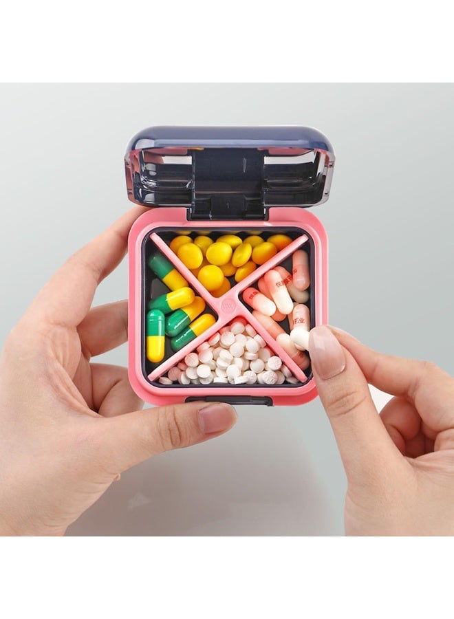Pill Organizers With Four Compartments, Portable Pill Cases, Compact Pill Box, Waterproof Sealing Pill Container for Purse Pockets, Medicine Holder For Vitamins, Medication, Supplements Fish Oil