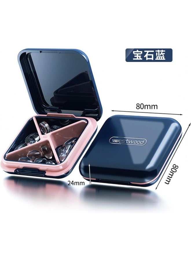 Pill Organizers With Four Compartments, Portable Pill Cases, Compact Pill Box, Waterproof Sealing Pill Container for Purse Pockets, Medicine Holder For Vitamins, Medication, Supplements Fish Oil
