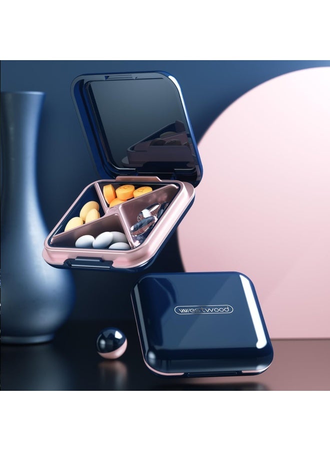 Pill Organizers With Four Compartments, Portable Pill Cases, Compact Pill Box, Waterproof Sealing Pill Container for Purse Pockets, Medicine Holder For Vitamins, Medication, Supplements Fish Oil
