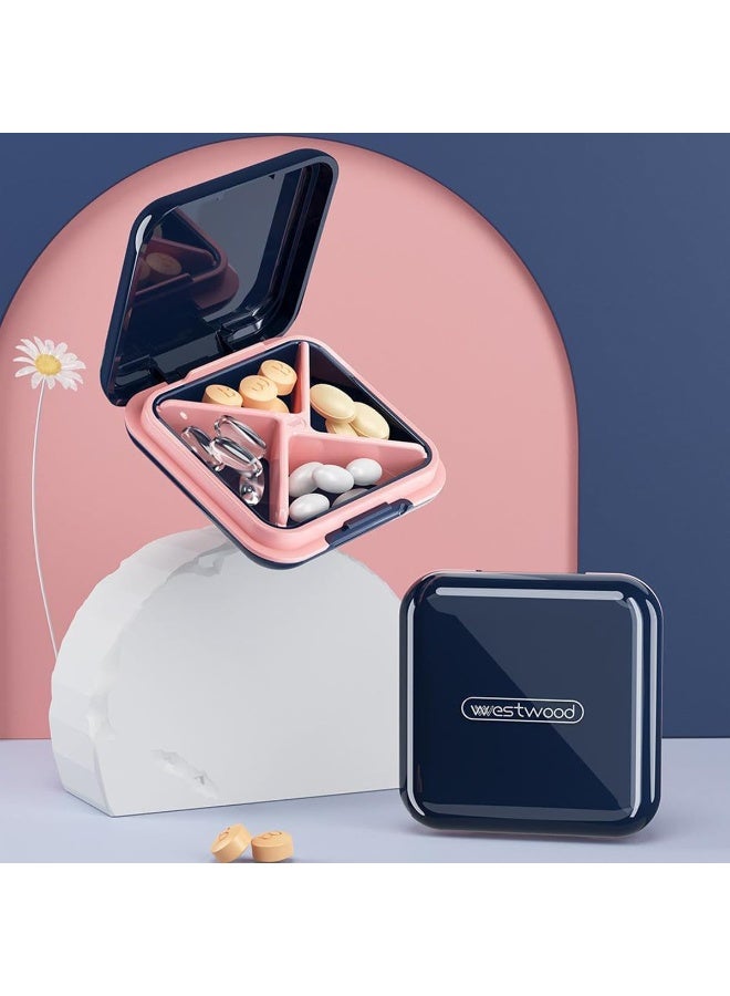 Pill Organizers With Four Compartments, Portable Pill Cases, Compact Pill Box, Waterproof Sealing Pill Container for Purse Pockets, Medicine Holder For Vitamins, Medication, Supplements Fish Oil
