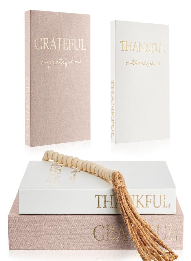 Faccito Set of 2 Linen Decorative Books with Wooden Beaded Garland Tassel Elegant Linen Books Aesthetic Gold Foil Fake Book for Coffee Table Shelf Mantel Storage Boxes(Pink) - Image 1