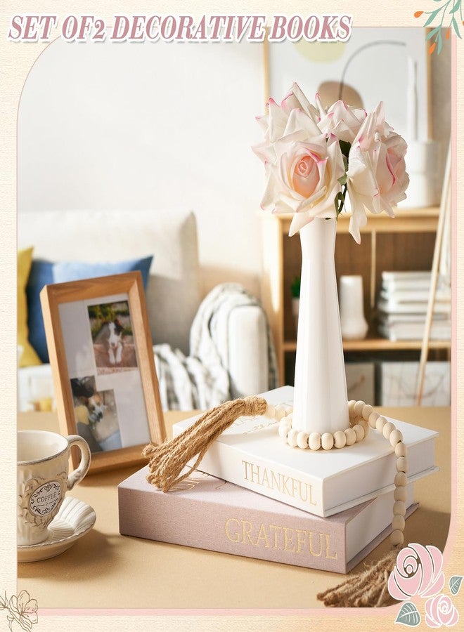 Faccito Set of 2 Linen Decorative Books with Wooden Beaded Garland Tassel Elegant Linen Books Aesthetic Gold Foil Fake Book for Coffee Table Shelf Mantel Storage Boxes(Pink) - Image 4