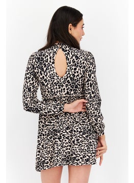 Miss Selfridge Women Petite Keyhole Neck Mini Party Dress, Black Combo  - Image 3