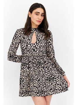 Miss Selfridge Women Petite Keyhole Neck Mini Party Dress, Black Combo  - Image 1
