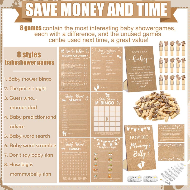 Funnymoom 426 Pcs Kraft Baby Shower Games Set-8 Games, Includes Baby Shower Bingo, Price is Right, Guess Who, Word Scramble, Prediction and Advice, How Big is Mommy's Belly, Don't Say the Words - Image 4