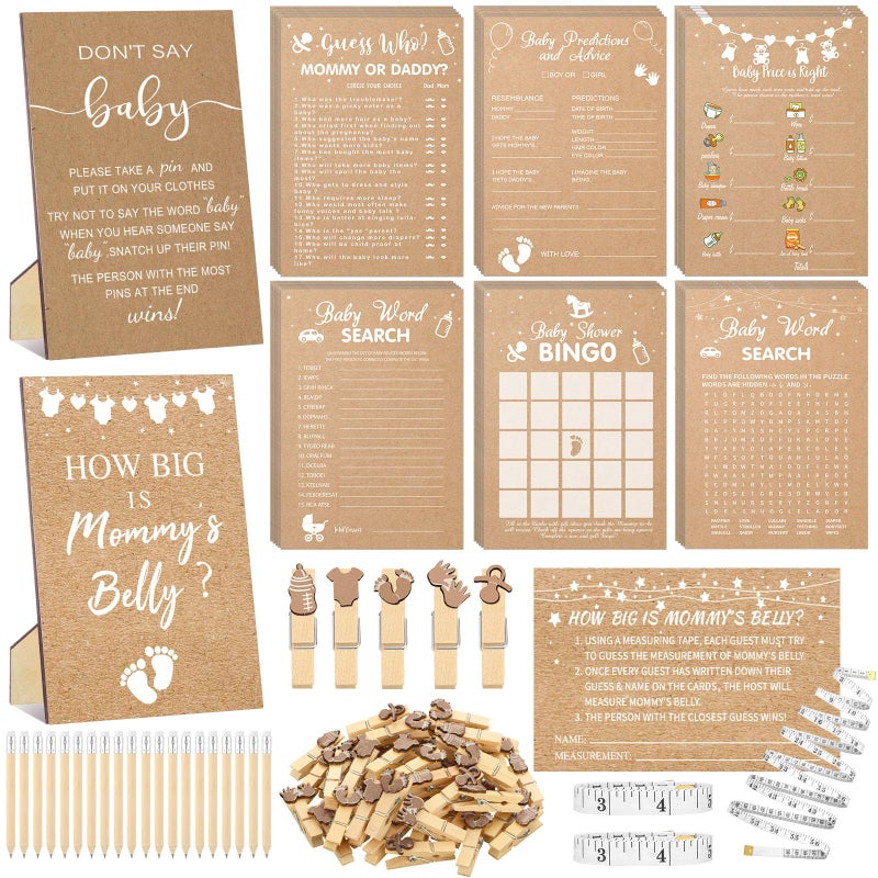 Funnymoom 426 Pcs Kraft Baby Shower Games Set-8 Games, Includes Baby Shower Bingo, Price is Right, Guess Who, Word Scramble, Prediction and Advice, How Big is Mommy's Belly, Don't Say the Words - Image 1