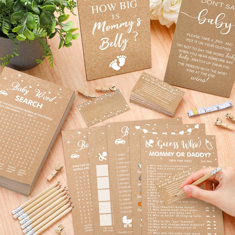 Funnymoom 426 Pcs Kraft Baby Shower Games Set-8 Games, Includes Baby Shower Bingo, Price is Right, Guess Who, Word Scramble, Prediction and Advice, How Big is Mommy's Belly, Don't Say the Words - Image 2