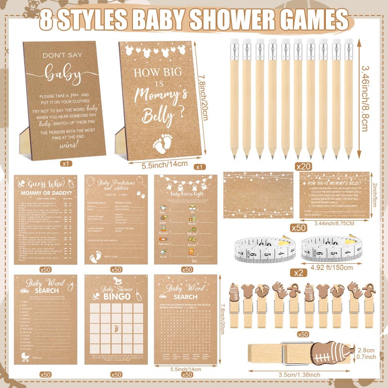Funnymoom 426 Pcs Kraft Baby Shower Games Set-8 Games, Includes Baby Shower Bingo, Price is Right, Guess Who, Word Scramble, Prediction and Advice, How Big is Mommy's Belly, Don't Say the Words - Image 3