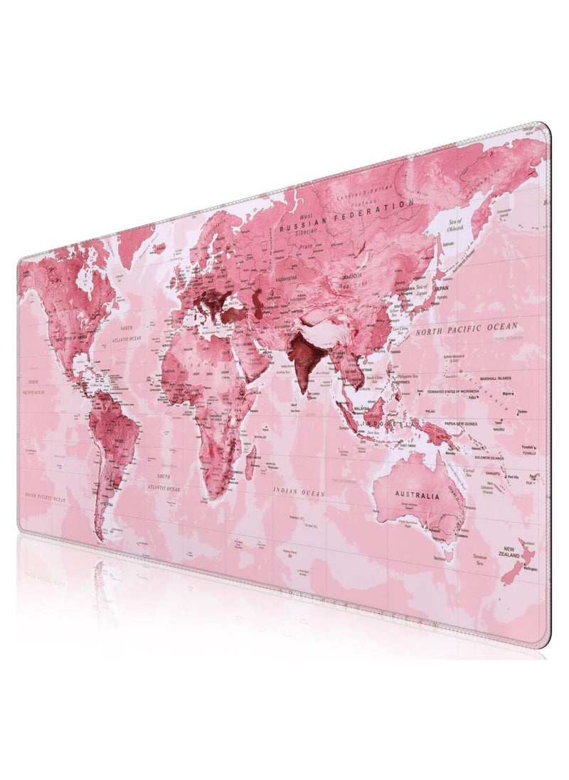 Generic - PINK World Map Gaming Mouse Pad - (70×30cm) for Keyboard and Mouse Desk Mat for PC - Non Slip Rubber - Speed Edition | 700× 300×2 mm - Image 1