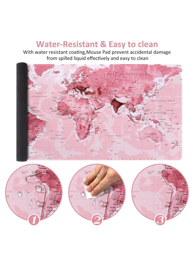 Generic - PINK World Map Gaming Mouse Pad - (70×30cm) for Keyboard and Mouse Desk Mat for PC - Non Slip Rubber - Speed Edition | 700× 300×2 mm - Image 1