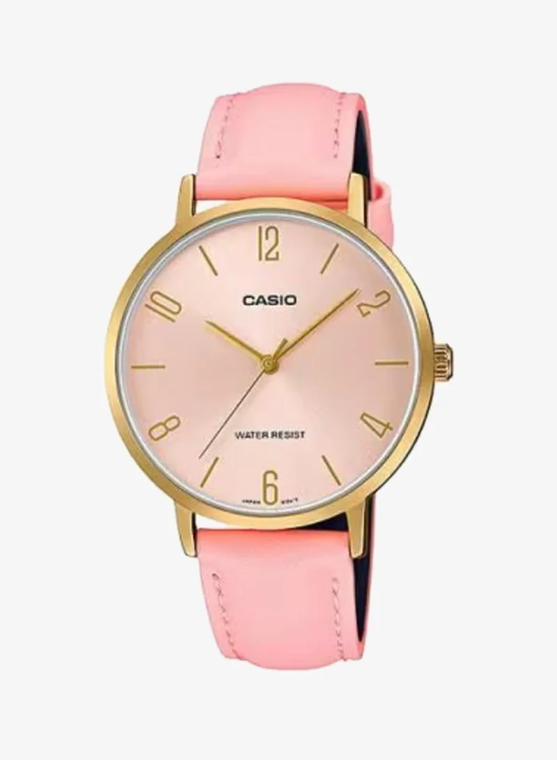 Casio Women's Analog Display Watch With Pink Leather Strap - LTP-VT01GL-4BUDF