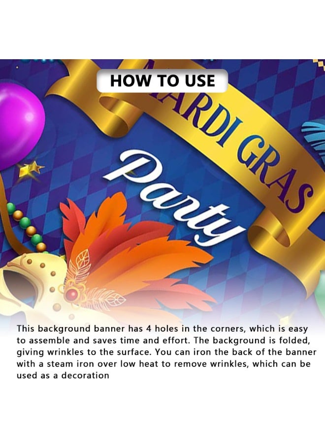 موردلي خلفية ماردي غرا، ديكورات ماردي غرا، ١٠٠ × ١٥٠ سم، خلفية تنكرية، إكسسوارات حفلات الكرنفال، خلفية كشك تصوير لحفلات الكرنفال. - Image 3
