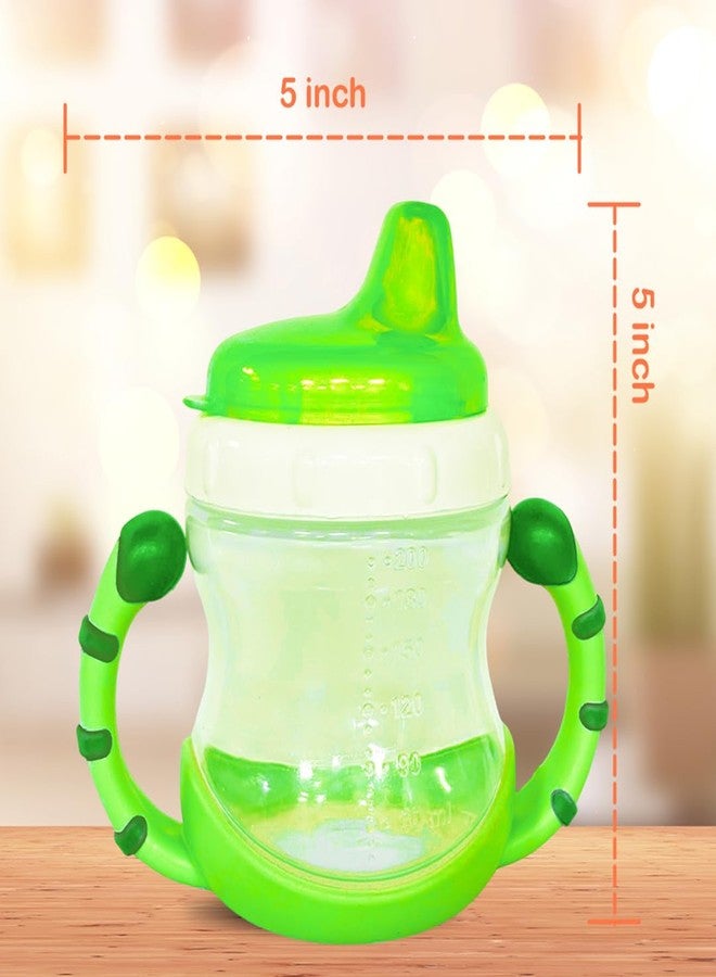 Kidbea Baby Feeding Sipper Cup Bottle | 200ml Wide Neck, Soft Silicone Spout, Anti-Spill, Dual Grip Handles & BPA Free | Pack of 2 (Green) - Image 2