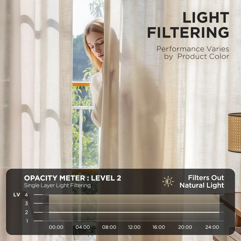Joydeco Natural Linen Pinch Pleated Curtains 84 Inch Long 2 Panel Set for Living Room,Semi Sheer Curtain for Bedroom,Back Tab Light Filtering Drapes with Adjustable Hooks (40â€W x84â€L,Natural Linen) - Image 4