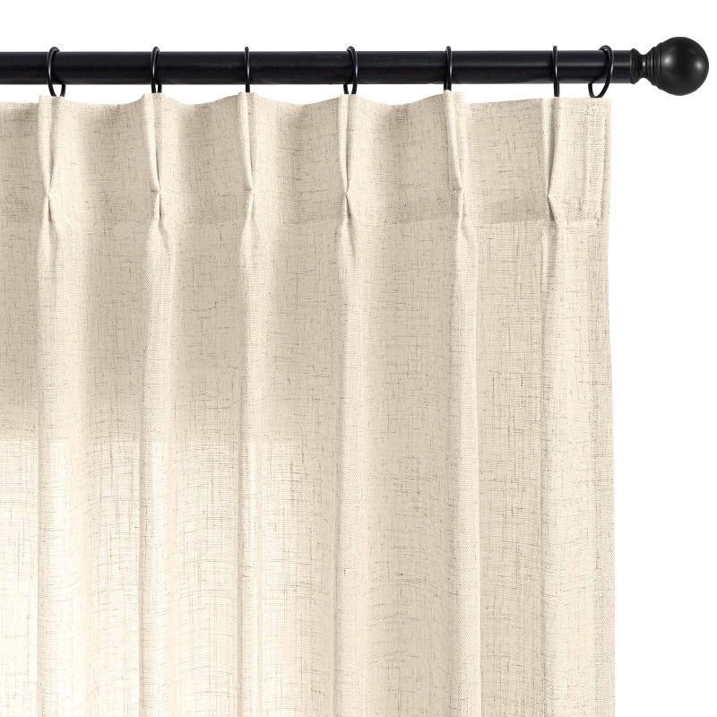 Joydeco Natural Linen Pinch Pleated Curtains 84 Inch Long 2 Panel Set for Living Room,Semi Sheer Curtain for Bedroom,Back Tab Light Filtering Drapes with Adjustable Hooks (40â€W x84â€L,Natural Linen) - Image 1