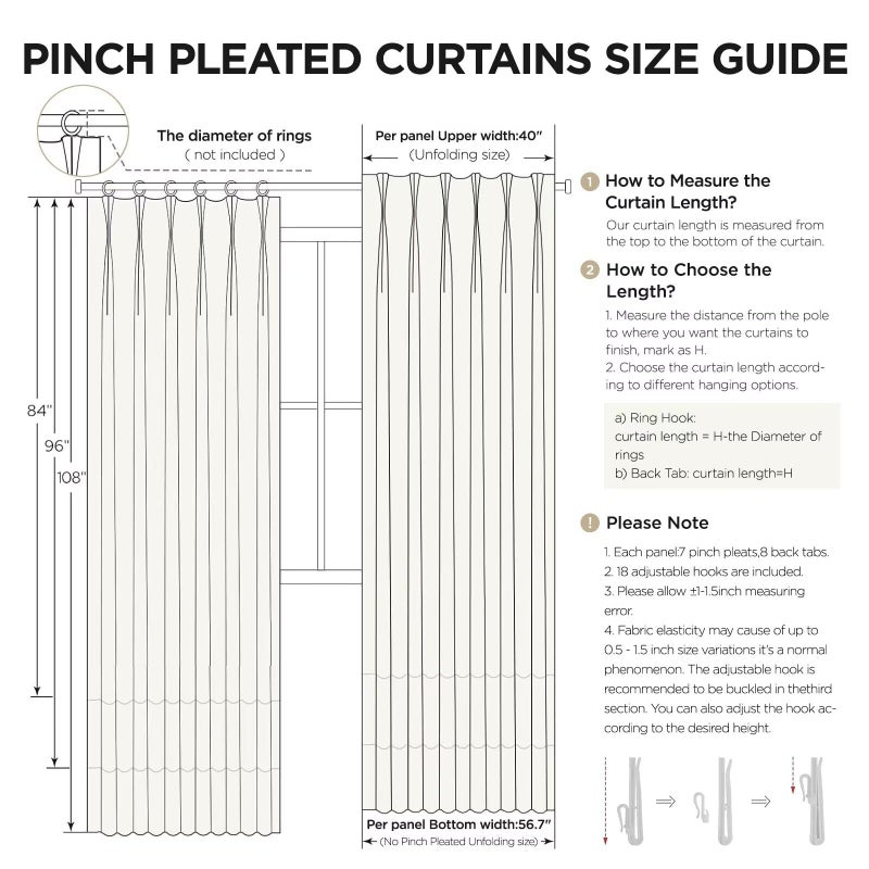 Joydeco Natural Linen Pinch Pleated Curtains 84 Inch Long 2 Panel Set for Living Room,Semi Sheer Curtain for Bedroom,Back Tab Light Filtering Drapes with Adjustable Hooks (40â€W x84â€L,Natural Linen) - Image 2