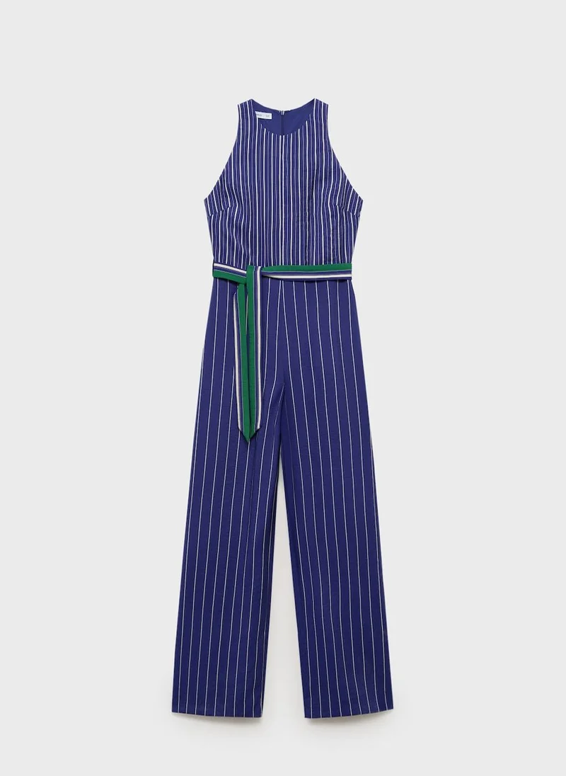 MANGO Striped Jumpsuit With Belt