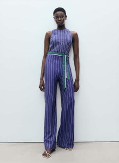 MANGO Striped Jumpsuit With Belt  - Image 1
