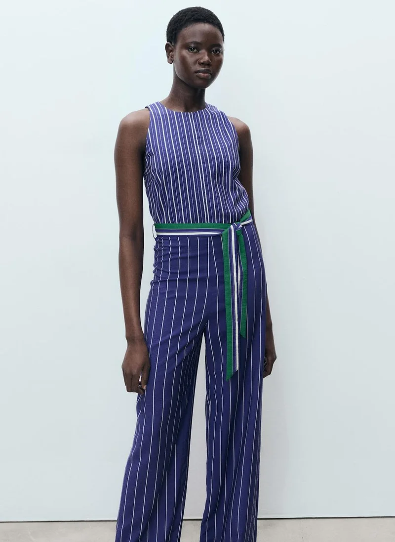 MANGO Striped Jumpsuit With Belt