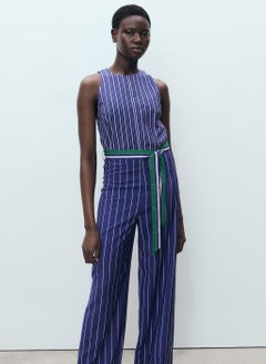 MANGO Striped Jumpsuit With Belt  - Image 4