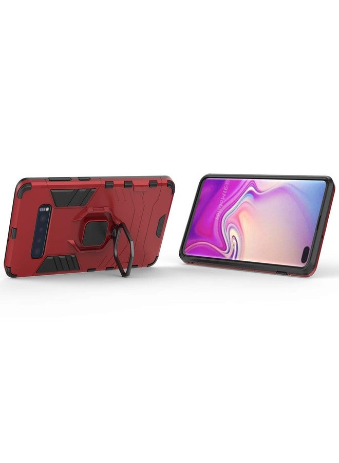 MaiJin Compatible with Galaxy S10+ Case, Metal Ring Grip Kickstand Shockproof Hard Bumper Shell (Works with Magnetic Car Mount) Dual Layer Rugged Cover for Samsung Galaxy S10 Plus (Red) - Image 2