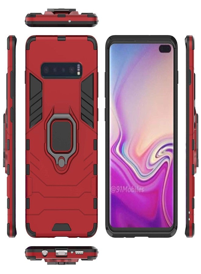 MaiJin Compatible with Galaxy S10+ Case, Metal Ring Grip Kickstand Shockproof Hard Bumper Shell (Works with Magnetic Car Mount) Dual Layer Rugged Cover for Samsung Galaxy S10 Plus (Red) - Image 4
