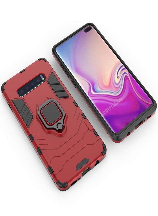 MaiJin Compatible with Galaxy S10+ Case, Metal Ring Grip Kickstand Shockproof Hard Bumper Shell (Works with Magnetic Car Mount) Dual Layer Rugged Cover for Samsung Galaxy S10 Plus (Red) - Image 3