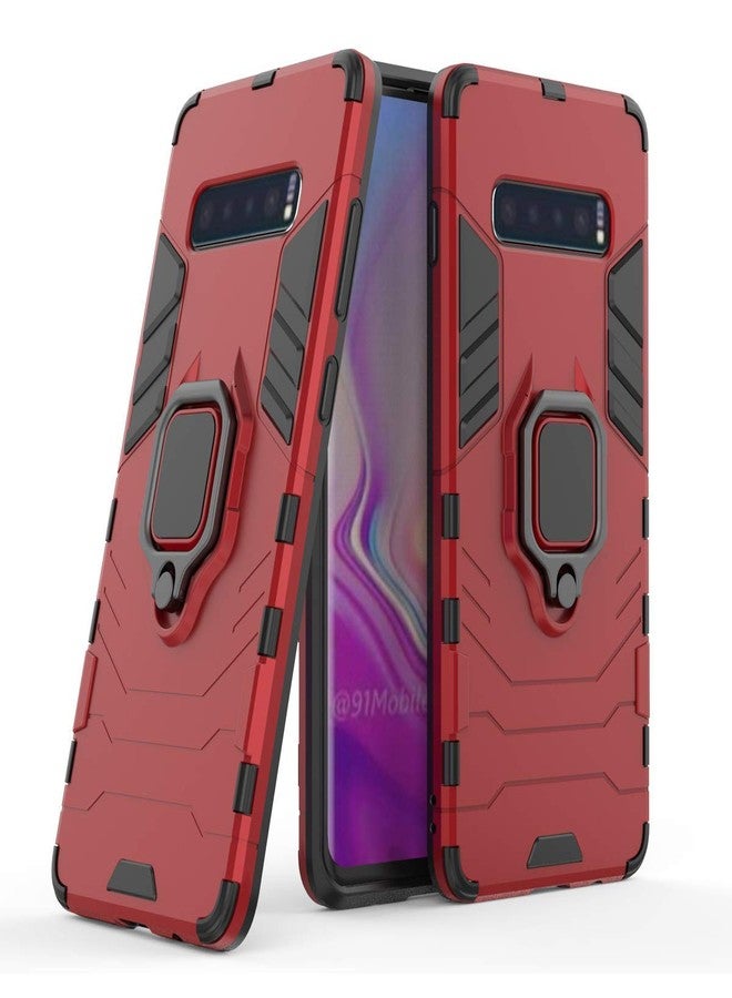 MaiJin Compatible with Galaxy S10+ Case, Metal Ring Grip Kickstand Shockproof Hard Bumper Shell (Works with Magnetic Car Mount) Dual Layer Rugged Cover for Samsung Galaxy S10 Plus (Red) - Image 1