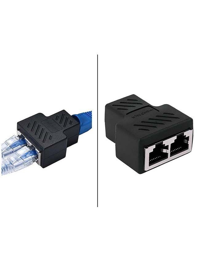NIBEMINENT - RJ45 Splitter Adapter 1 to 2 Dual Female Port CAT 5/CAT 6 LAN Ethernet Socket Black - Image 1