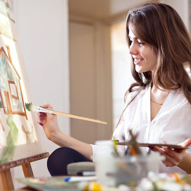 ChicAbode 7 Pcs Artist Brush Set, Wooden Handle Mop Blending Brushes for Watercolor, Oil and Body Painting for Professional Artwork, Assorted Sizes - Image 3